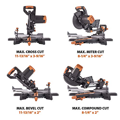 Evolution Power Tools R255SMS+ PLUS 10-Inch Sliding Miter Saw Plus Multi-Material Multi-Purpose Cutting Cuts Metal, Plastic, Wood & More 0˚ - 45˚ Evolution