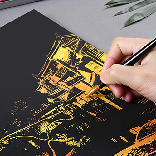 YOTINO 14 Pcs Scratch Art Tools Set, Scratch Sketch Art Painting with Bamboo Sticks Scraper Scratch Pen, Black Brush, Engraving Art Set for Adult YOTINO