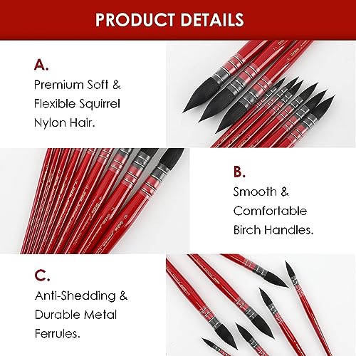 Grabie Professional Watercolor Paint Brushes, Mop Paintbrushes, 9 Pcs, Synthetic Squirrel Hair, Art Supplies for Painting, Great Watercolor Set for Grabie