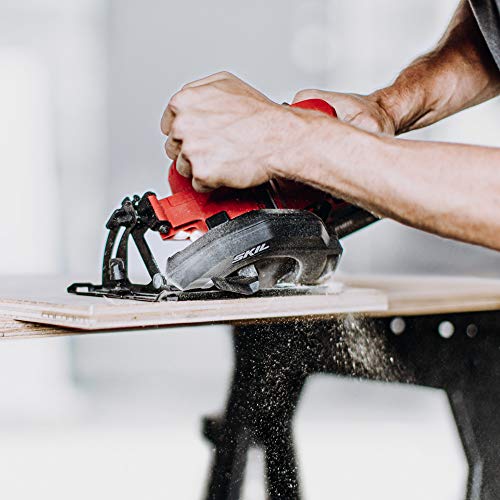 SKIL PWR CORE 12 Brushless 12V Compact 5-1/2 Inch Circular Saw, Includes 4.0Ah Lithium Battery and PWR JUMP Charger - CR541802, Red Skil