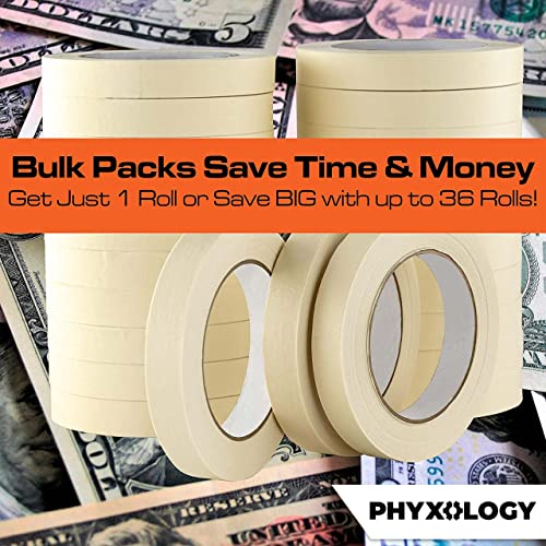No-Residue 1 In, 60 Yd Masking Tape 1 Pk. Easy-Tear Pro-Grade Removable Painters Tape Great for Home Office or Commercial Contractor. Clean, Phyxology Supply