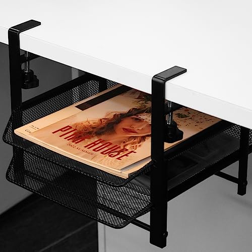 Baskiss Under Desk Clamp-on Organizer Drawers, Under Desk Clamp Storage Basket, Space Saving, No Need to Drill Hole Suitable for Home Office Art Baskiss