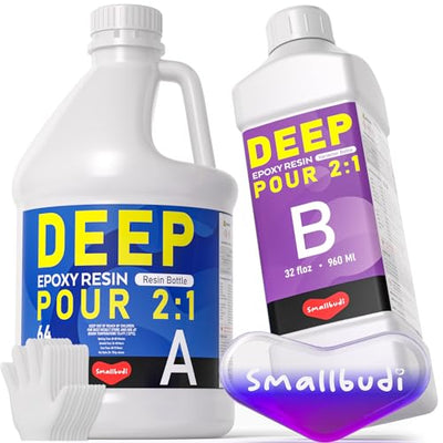 Smallbudi 0.75 Gallon Deep Pour Epoxy Resin Kit, Pouring up to 2~4'' Deep Pour Resin, Crystal Clear High Gloss for Art Craft River Table Wood Filler