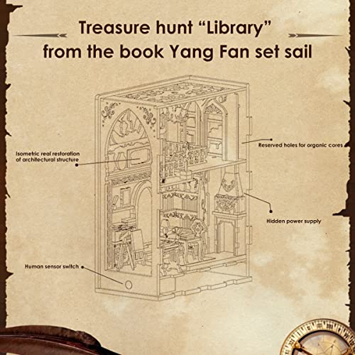 3D Wooden Puzzle Bookends, DIY Book Nook Kit, Magic Book House Model Building Kit Insert Decor with Sensor Light, Stand Bookshelf for Home Decorative Tzgsonp