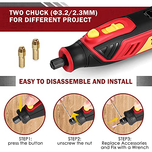 4V Cordless Rotary Tool, 5-Speed 25000RPM TECCPO Mini Power Rotary Tool with 53 Accessories, Rechargeable Rotary Tool for Grinding, Polishing, Wood TECCPO