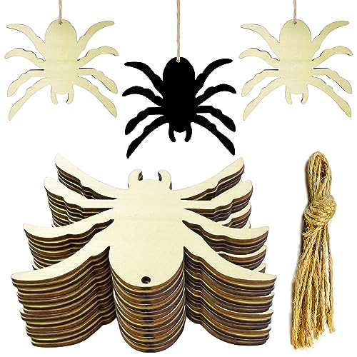 20pcs Unfinished Spider Wood DIY Crafts Cutouts Wooden Spider Shape Cutouts Halloween Wood Cutouts for Painting Halloween Tree Decorations Wreath JEKEJIAJIU