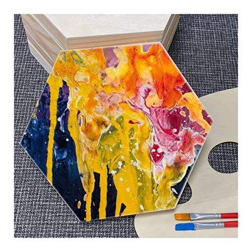 6 Pieces 6'' x 7'' Unfinished Wooden Hexagon Painting Panel Boards for Crafts, Blank Wood Canvas Panels for Pouring Art Cregugua