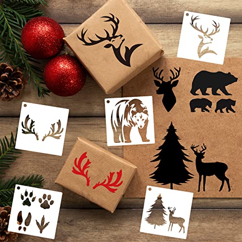 80 Pcs Stencils for Painting on Wood, Reusable Animal Stencils Deer Stencils Bear Plastic Stencils Mountain Fox Stencil DIY Craft Template Paint DZXCYZ