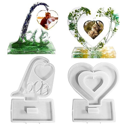 Japleed 2pcs Picture Frame Resin Mold, Heart Resin Mold for Photo Frame, Large Silicone Molds for Resin Casting, Heart Love Shape Epoxy Mold for DIY
