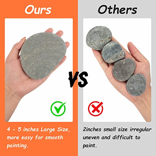 12 Pcs Extra Large Rocks for Painting, 4-5 Inch River Rocks Painting Stones Smooth Flat Rocks with 12PCS Paint Brushes for Painting, Natural Rocks to WhistenFla