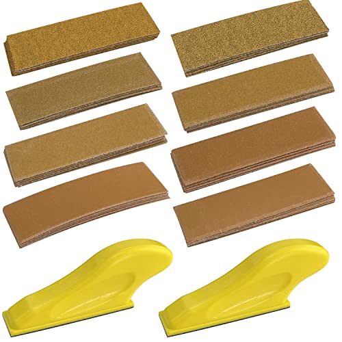 Sutekus Micro Hand Detail Sander Kit 2pcs Mini Detail Sander Blocks with 40 Sheets Hook and Loop Sandpaper-Assorted Grit of 60 80 120 180 220 320 400 Sutekus