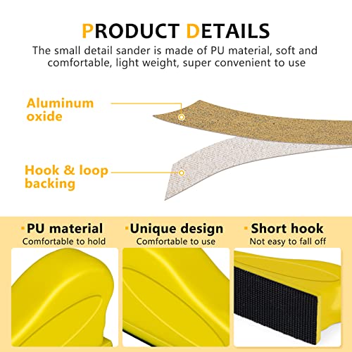 Micro Sander Kit, 80 Sheets Detail Handle Sanding Tools with Sandpaper 60 to 600 Grit for DIY Crafts Wood Tight Narrow Spaces Polishing (80pcs) Rockhouse