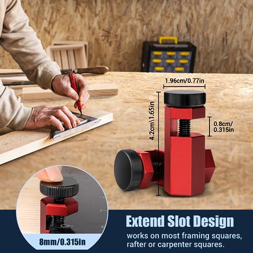 Red Cocowin Tall Stair Gauges for Framing Square with Holder and Carabiner Stair guages Knobs Tool for Circular Saw Metal Stair Stringer Layout Tool Cocowin