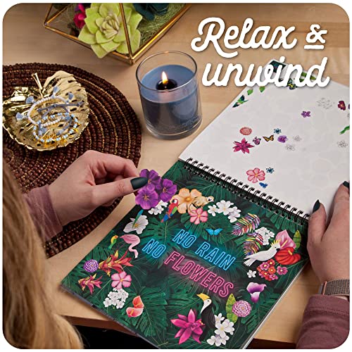 Sticker & Chill Sticker Book for Adults – 800+ Repositionable Colorful Clings Create Designs on 10 Spiral Bound Scene Pages – Easy, Fun & Stress Sticker & Chill