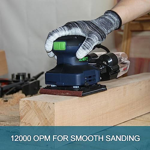ZEITE 2.4 Amp Electric Palm Sander with 12Pcs Sandpapers, 1/4 Sheet Orbital Finishing Sander for Woodworking, 10 Ft Cord Hand Sander for Polishing Zeite
