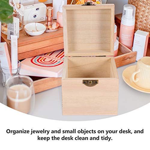 Cabilock Packing Boxes 2pcs Unfinished Square Wood Box DIY Craft Wooden Box Jewelry Ring Box Unpainted Storage Box with Hinged Lid Front Clasp for Cabilock