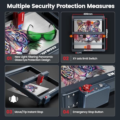 ENJOYWOOD Laser Machine 20W Output Power with Air Assist& Rotary Roller Laser Engraving 0.08 * 0.1mm Compressed Spot Laser Engraver Cutter Machine ENJOYWOOD