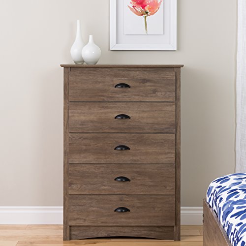 Prepac Salt Spring Rustic 5-Drawer Tall Dresser for Bedroom, Farmhouse Dresser Chest of Drawers 16" D x 31.5" W x 45.12" H, Drifted Gray, DDC-3345 Prepac