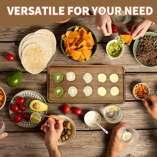 2 PCS Solid Acacia Wood Serving Trays Rectangular Wooden Serving Platters Natural Wooden Boards for Bar Coffee Party 15.7 * 7.08 inch Charmewood