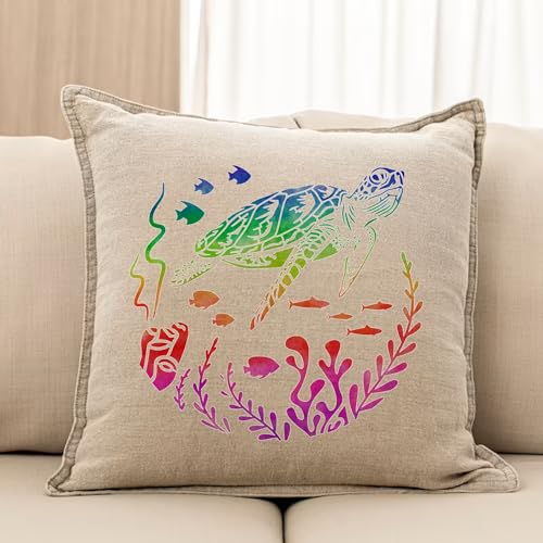 Ocean Stencils for Painting On Wood Turtle Seahorse Starfish Jellyfish Templates for Art Crafts Plastic Reusable Wood Burning Stencils for Wall Pkqon