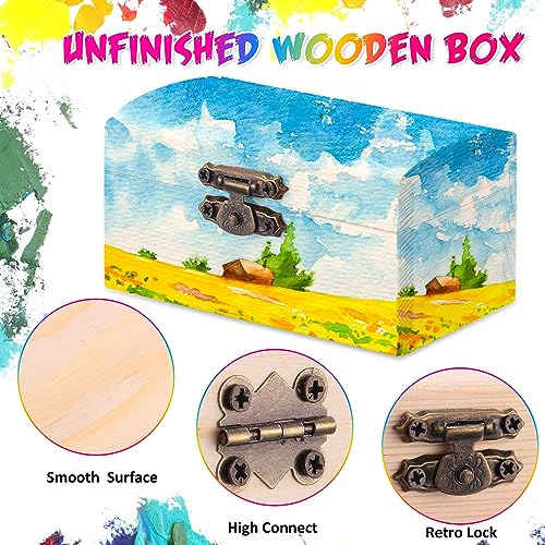 Chumia 48 Pcs Unfinished Wooden Craft Boxes with 40 Paintbrushes Small Wooden Boxes Treasure Chest with Lid and Clasp Wood Storage Box for DIY Baby Chumia