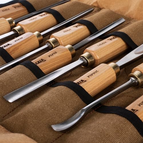 IMOTECHOM 12-Pieces Woodworking Wood Carving Tools Chisel Set with Canvas Bag, Razor Sharp CR-V 60 Steel Blades IMOTECHOM