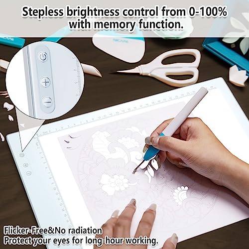 A4 LED Light Pad, IMAGE A4 Tracing Pad Rechargeable Magnetic Light Box, Cordless Ultra-Thin, Perfect for Vinyl Weeding Animation, Tattoo, Sketching IMAGE