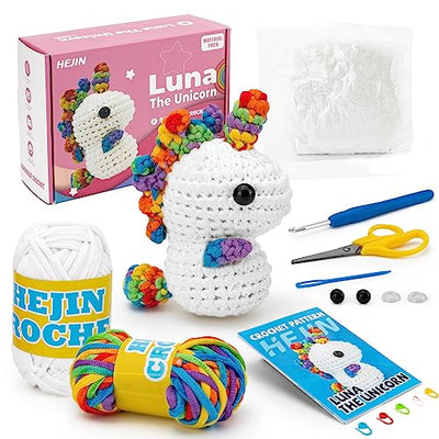 Crochet Kit for Beginners, Unicon Crochet Kits for Kids and Adults Include Rainbow Yarn, Videos Tutorials, Eyes, and Crochet Hook - Crochet Animal