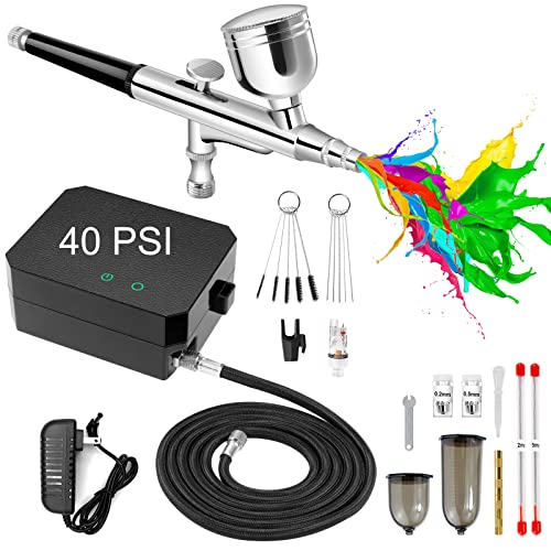COSVII 40 PSI Airbrush Kit, Multi-Function Dual-Action Airbrush Set, Air Brush Kit with Air Compressor 3 Gears Pressure Adjustable for Painting Art COSVII