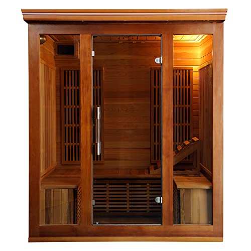 Radiant Saunas BSA1315 Cedar Elite 3-4 Person Infrared Sauna with 9 Carbon Heaters, Wood Blue Wave