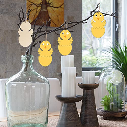 Egg Chicken Shape Wooden Easter Egg Cutouts Blank with Twines Wood Slices Ornaments for Christmas Birthday Party Happy Easter Spring Home Decor DIY Zontween