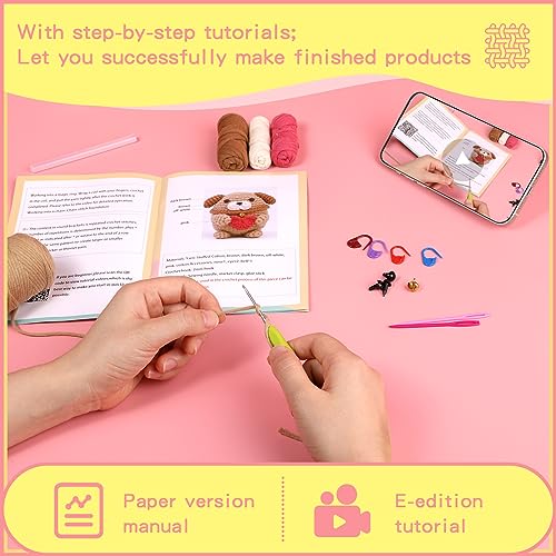 UzecPk Crochet Kit for Beginners, Cotton-Nylon Blend Yarn Crochet Kit Include Videos Tutorials Dog Crochet Set for Starters Adult Crocheting Animals UzecPk