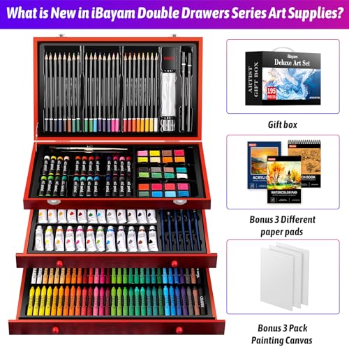 iBayam Deluxe Art Set, 195-Pack Artist Gift Box, Arts and Crafts Drawing Painting Kit Art Supplies for Adults Kids, Art Kits Paint Set with 24 iBayam