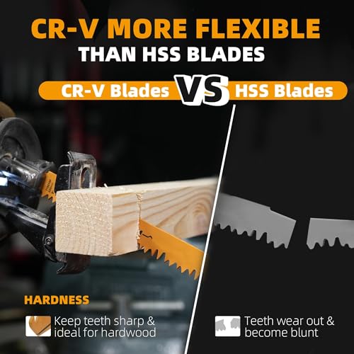 TOLESA Sawzall Blades Wood Cutting 12 Pieces CR-V Sawzall Pruning Blades Fast & Clean Cut Reciprocating Saw Blade with Durability, Flexibility & TOLESA