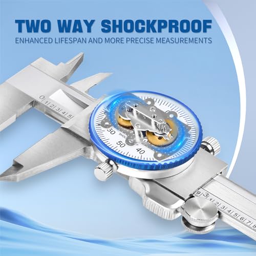 Dasqua 6 inch Dial Caliper Measuring Tool,High Precision,Accuracy ±0.001",Double Shock-Proof for Machinists,Laboratory Dasqua