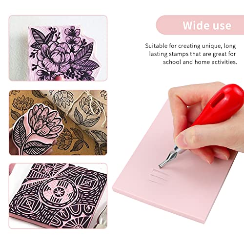 Oopsu 4 Pack Rubber Block Stamp Carving Blocks with Cutter Tools and Rubber Brayer Roller for Printmaking and More Crafts Oopsu