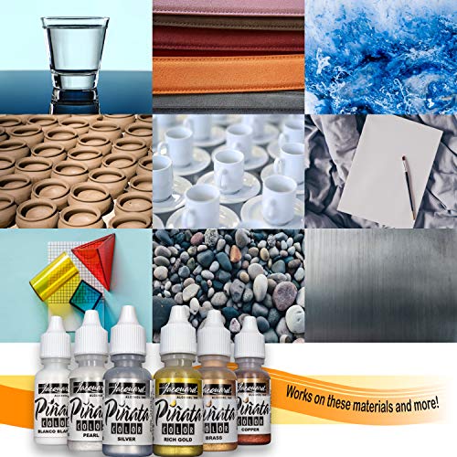Jacquard Pinata Alcohol Ink - Metallic Alcohol Ink Colors Bundle - Made in USA - Silver - Copper - Pearl - Brass - Rich Gold - Blanco Blanco - Moshify