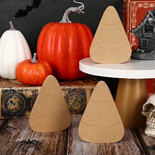 Whaline 10Pcs Halloween Wooden Candy Corn Cutouts with Line Blank Candy Corn Unfinished Table Wooden Signs for Halloween Home Kitchen Office Table Whaline