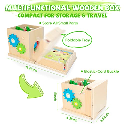JUSTWOOD Montessori Toys for 1+ Year Old, 8-in-1 Wooden Play Kit Includes Object Permanent Box, Learning Activity Cube, Sorting & Stacking Toy, JUSTWOOD