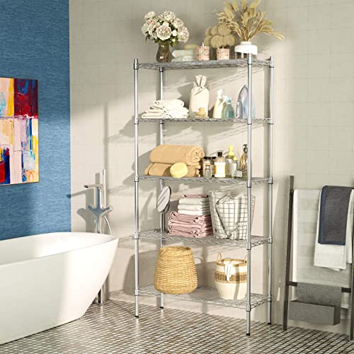Auslar 5-Shelf Storage Shelves Heavy Duty 5 Tiers Standing Large Shelving Units Adjustable Metal Organizer Wire Rack, 14" x 36" x 72", Chrome Auslar