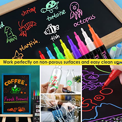 Timart Extra Fine Tip Chalk Markers (8 Pack 1mm Point), Liquid Chalk Pens - Dry Erase Marker Pens for Blackboard, Chalkboards, Windows, Glass, Timart
