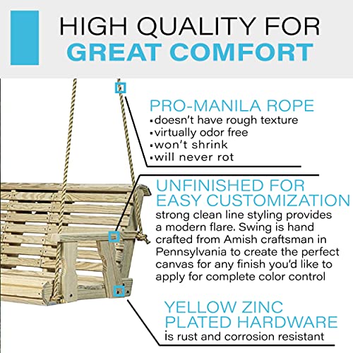 Porchgate Amish Heavy Duty 800 Lb Rollback Console Treated Porch Swing with Hanging Ropes (Unfinished) Porchgate