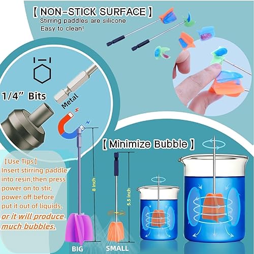 4/Large+4/Small Sizes Silicone Resin Mixer Paddles,Reusable Reusable Paint and Resin Mixer Paddle to Mix Epoxy Resin, Paint, Ceramic Glaze and Reduce LFSUM