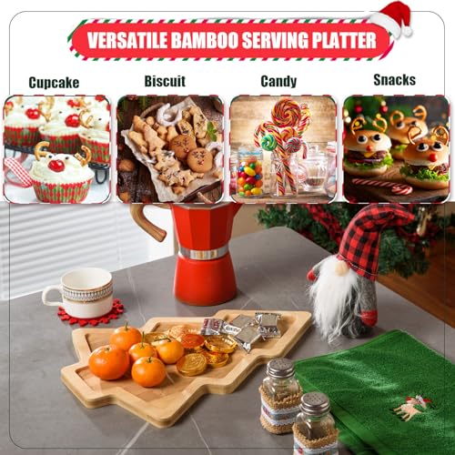 3 Pcs Christmas Wooden Appetizer Tray Christmas Tree Shaped Wooden Serving Platter Sushi Serving Tray Wood Charcuterie Board Tray Snack Dessert Candy AWIZOM