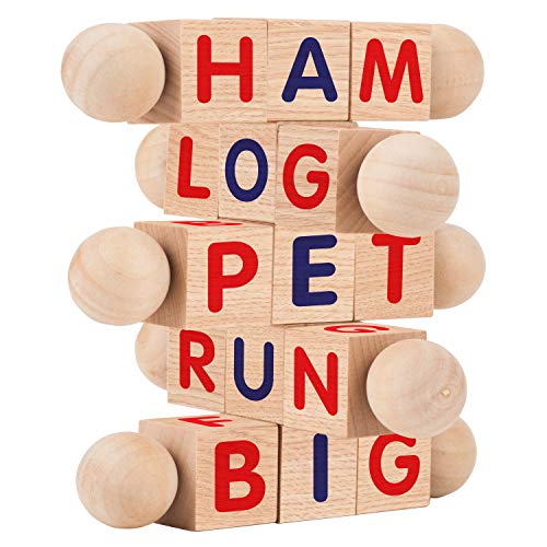 Creative Kids Wooden Reading Blocks - Set of 5 Spinning Alphabet Blocks w/ Easy-Grip Handles - Kindergarten Preschool Learning Activities Letter Work Creative Kids