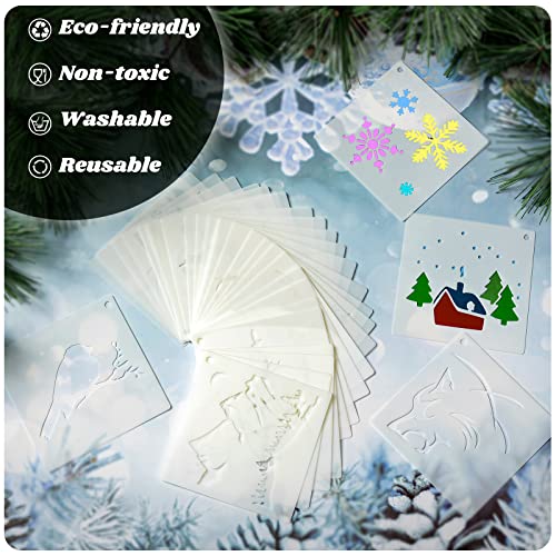 60 Pieces Winter Stencils Pine Tree Deer Bear Mountain Animal Stencils Reusable for Christmas Winter DIY Crafts Wall Home Decor (Deer) Marspark
