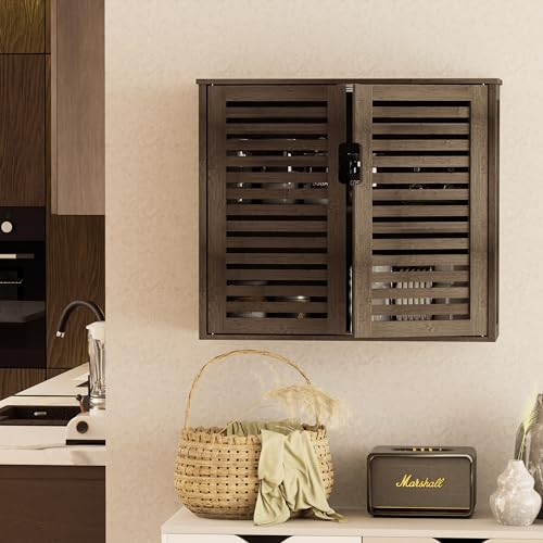 HITNET Walnut Wall-Mounted Medicine Cabinet with Bamboo Shelves - Stylish Bathroom Storage Organizer HITNET