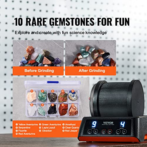 VEVOR Direct Drive Rock Tumbler Kit, 4-Speed/9-Day Timer, Professional Rock Polisher with Rough Gemstones/Grits/Jewelry Fastenings, Stone Polishing VEVOR
