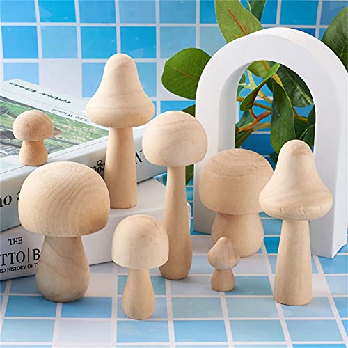 Craftdady 23pcs Unfinished Wooden Mushrooms Unpainted Natural Wood Mushroom Peg Dolls Ornaments for Painting DIY Art Crafts Home Decoration, 7 Sizes Craftdady