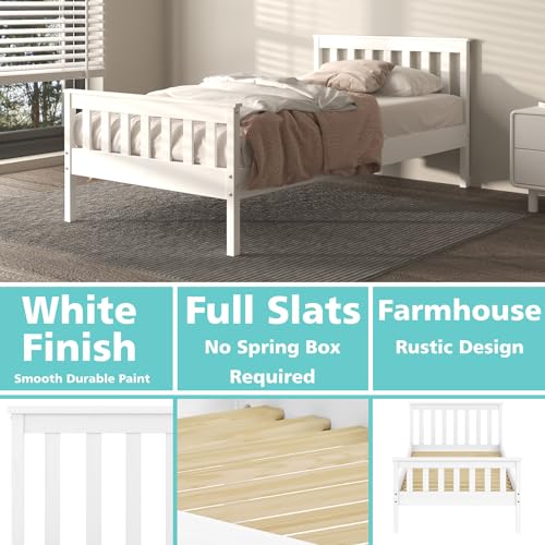 Urban Home Furniture Classic Shaker Style Farmhouse Rustic Solid Pine Platform Bed, Solid Wood Foundation with Wood Slat Support, No Box Spring Urban Home Furniture